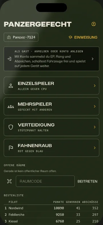 Die Startseite mit den vier Spielarten